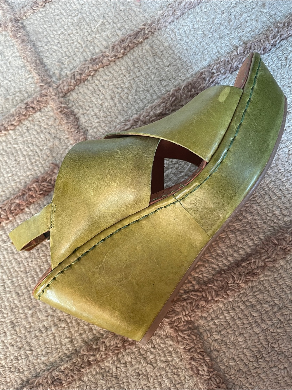 Born Olive Green Leather Wedge Straps Slingbacks Sandals Size 9 - Picture 7 of 14